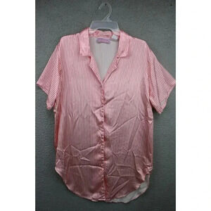 Vtg. Beth Michaels Women's Pink & White Striped Satin Sleepshirt-Size Small